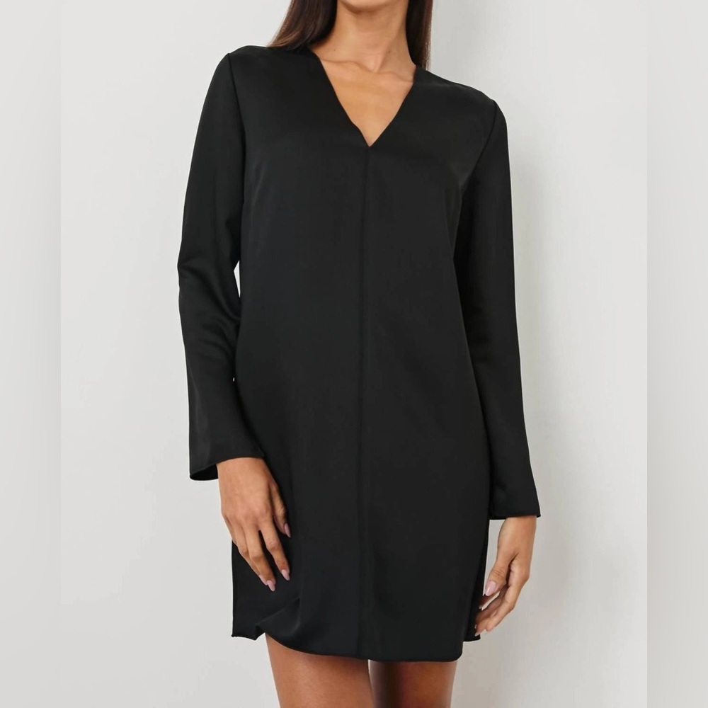 Rails NWT Victoria Black Mini Satin Dress Women's Size S Long Split Sleeve